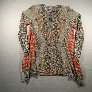 Johnny Was Breeland Geo Printed Tie Front Tunic Indie Core City Lightweight S